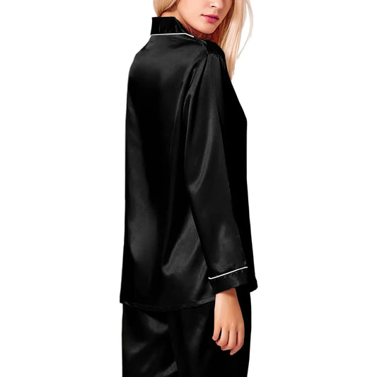 Womens Silk Satin Pajamas, 2PC Womens Pajama Sets, Soft Long Sleeve Pajamas for Women Button down Silk Satin Loungewear Set with Pockets