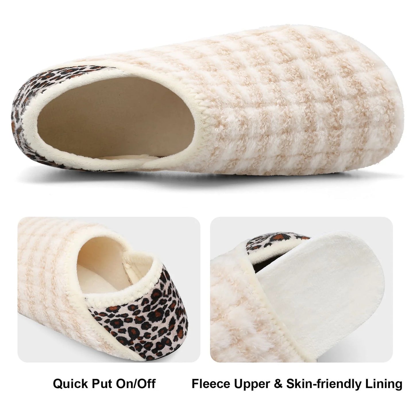 Womens Mens Slippers House Slipper Slip on Fuzzy House Shoes Indoor/Outdoor Beige