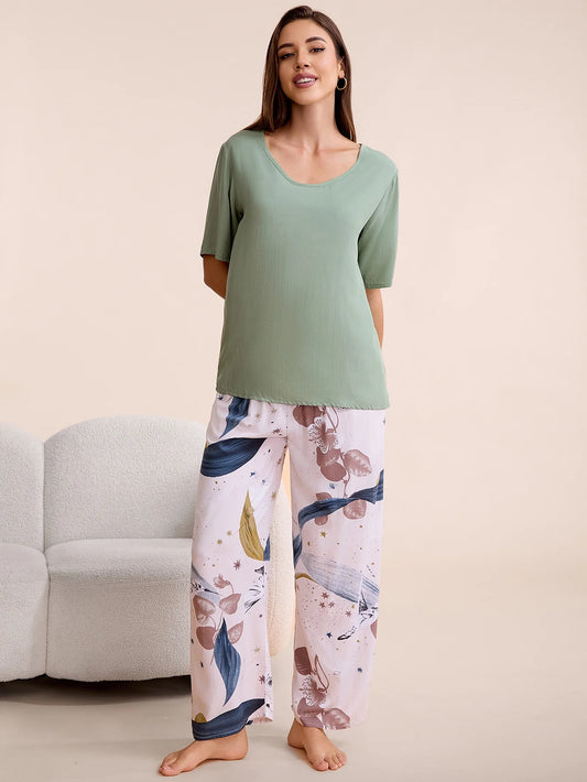 Lounge Set for Women 2 Piece Outfits Short Sleeve round Neck Pjs Sleepwear,S-2Xl