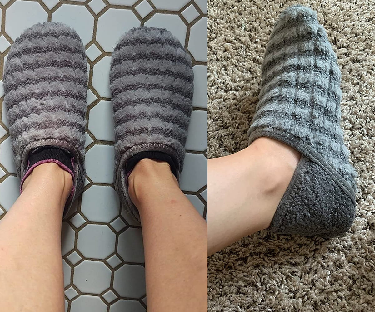 Mens Cozy Memory Foam Slippers Womens Slip on Warm House Slippers Grey