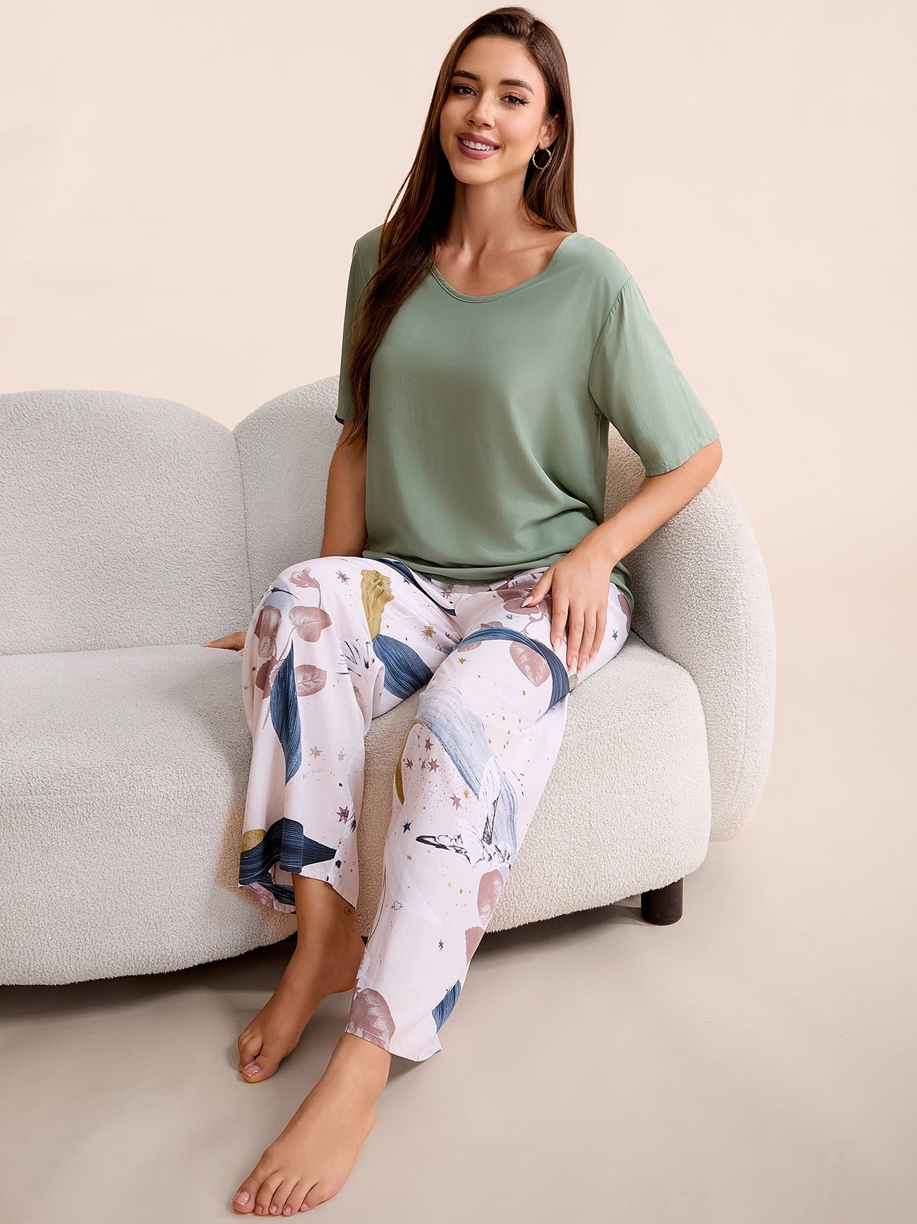 Lounge Set for Women 2 Piece Outfits Short Sleeve round Neck Pjs Sleepwear,S-2Xl