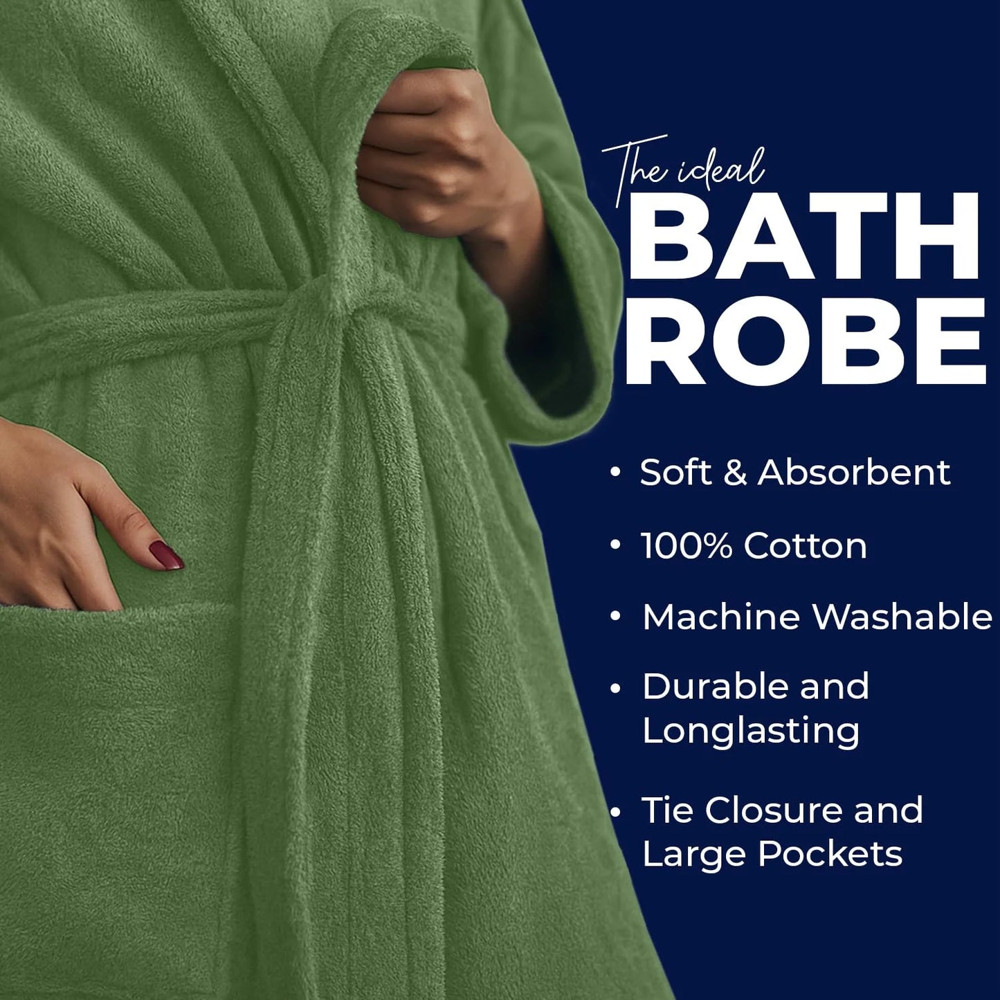 Bathrobe for Men and Women One Size Lightweight Cotton Terry Cloth Robe - Sage Green