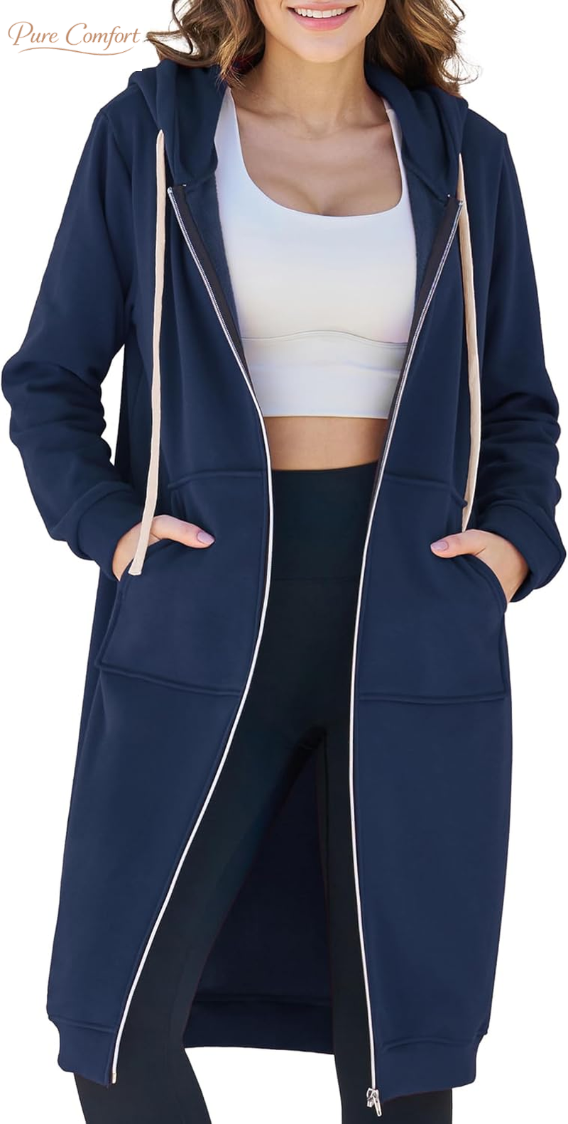 Womens Long Zip up Hoodies Comfortable Fleece Fashion Sweatshirts 2026 Casual Jackets with Pockets