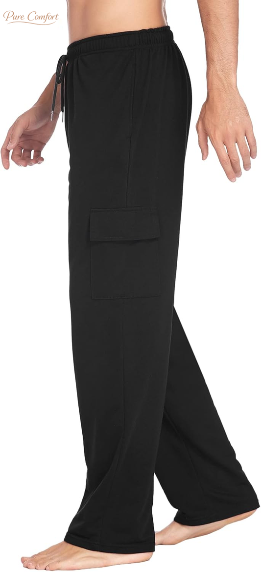 Men'S Cargo Sweatpants Open Bottom Baggy Sweat Pants for Mens Straight Leg Gym Cargo Sweats Lounge Pants with Pockets