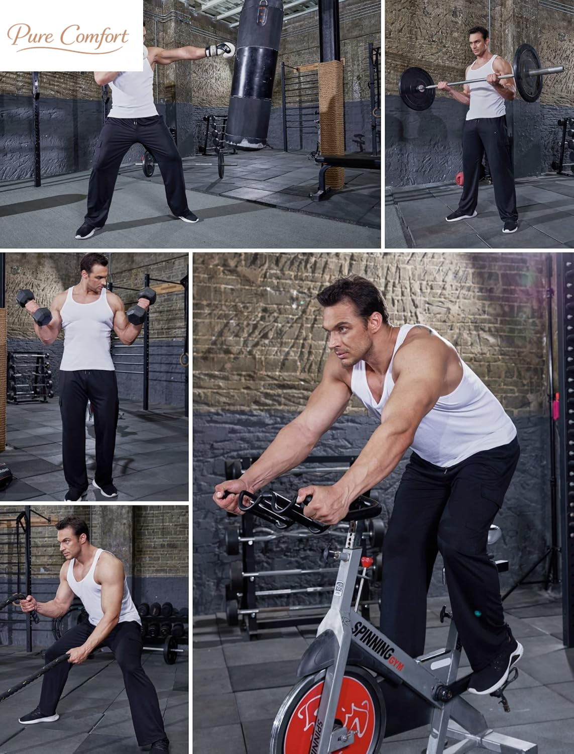 Men'S Cargo Sweatpants Open Bottom Baggy Sweat Pants for Mens Straight Leg Gym Cargo Sweats Lounge Pants with Pockets