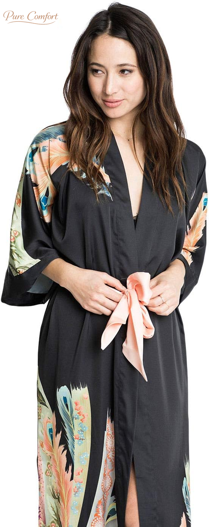 Luxury Kimono Robe for Women | Long Floral Robe | Original Design | Removable Waist Tie Closure