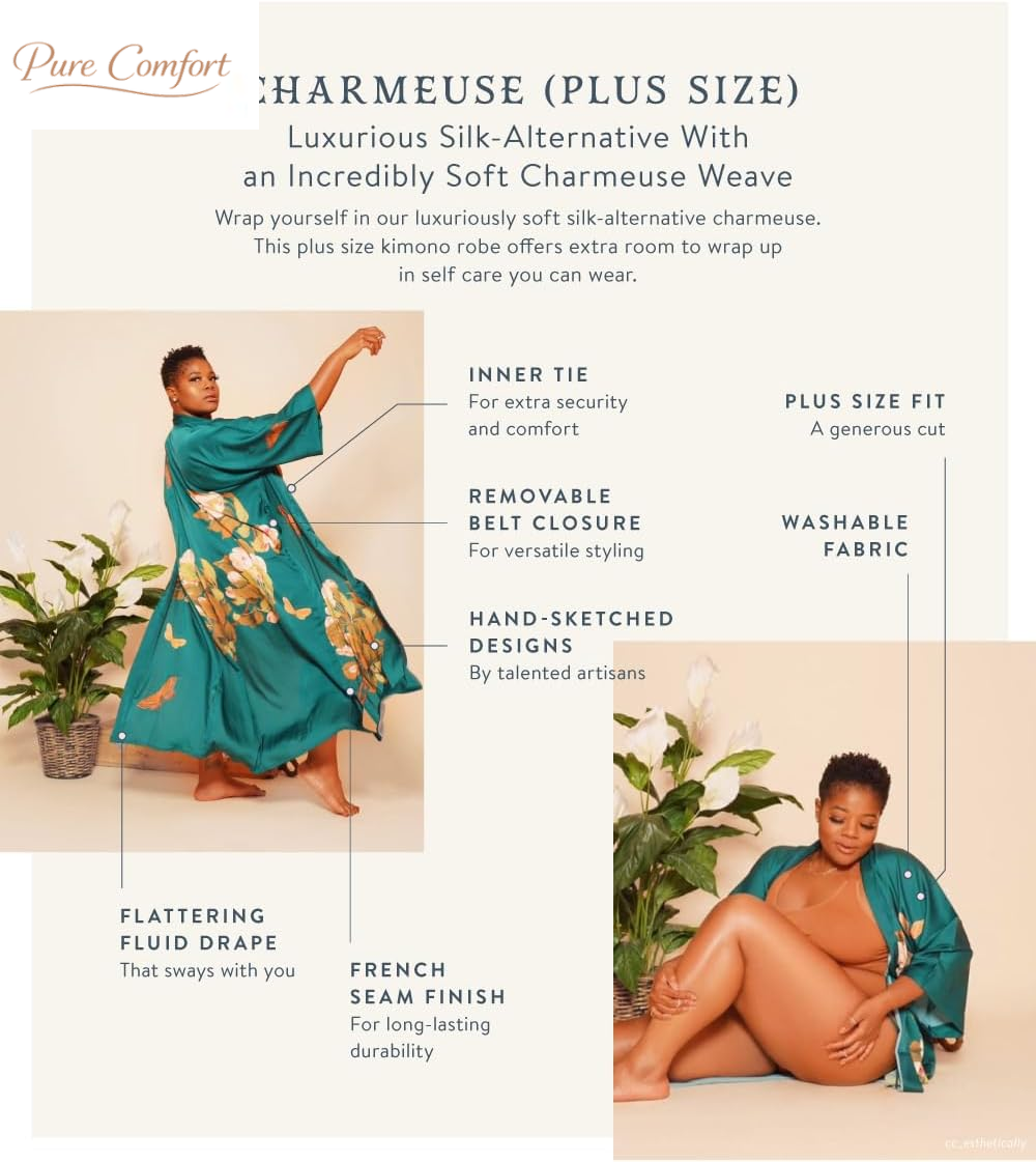 plus Size Luxury Kimono Robe for Women | Long Floral Robe | Original Design | Removable Waist Tie Closure
