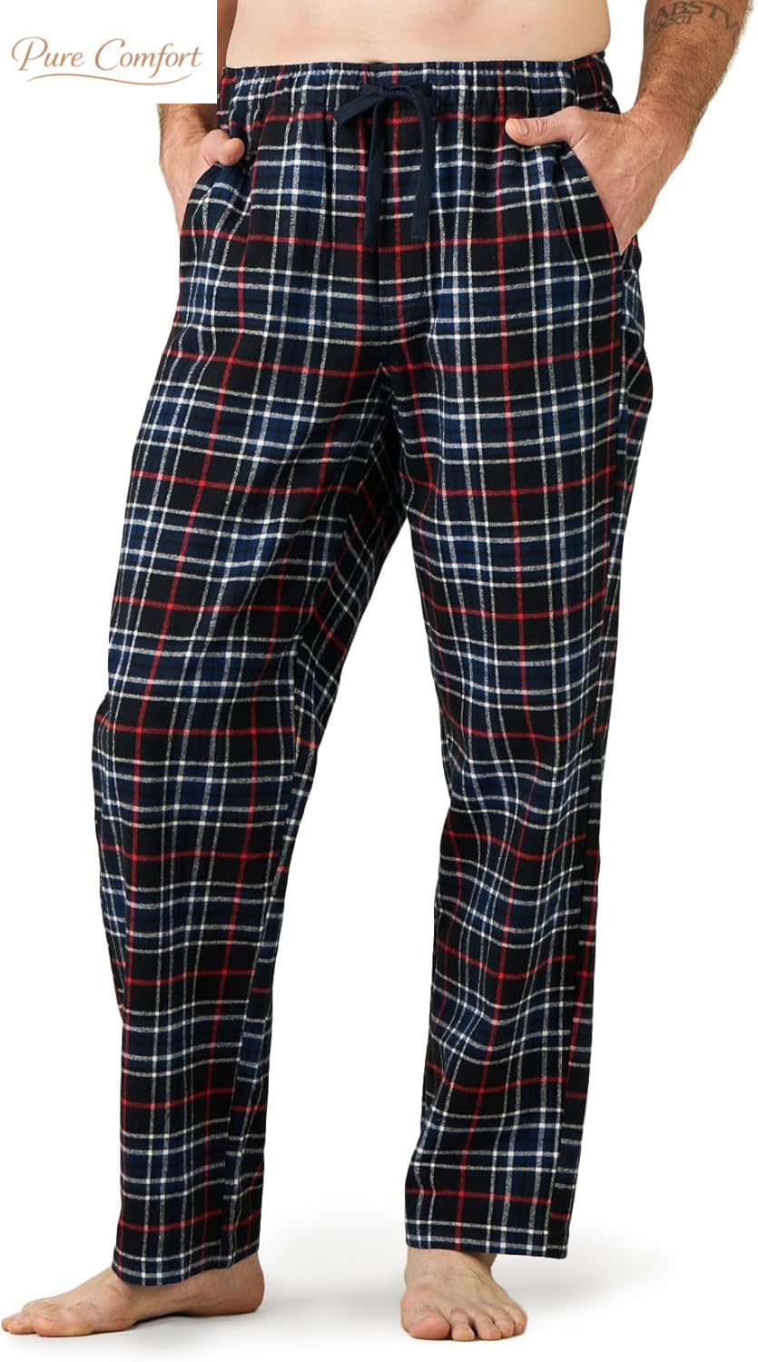 Men'S Pajama Pants Cotton Flannel Plaid Lounge Fleece Warm Sleepwear Pants PJ Bottoms Drawstring and Pockets M39/M128