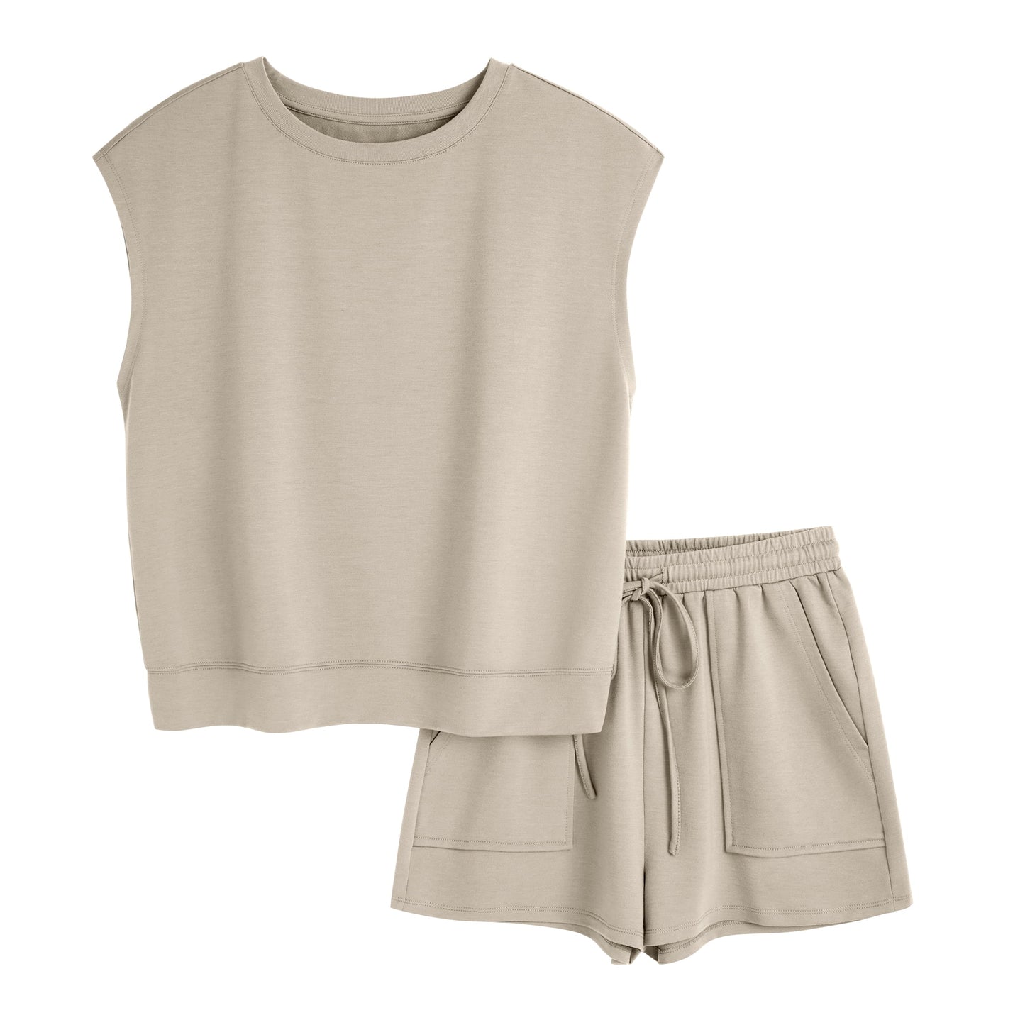 Lounge Sets for Women Two Piece Outfits Sweatsuit Crew Neck Short Sets Cap Sleeve Drawstring with Pocket