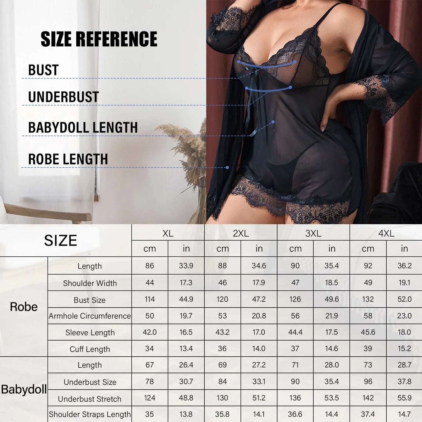 Plus Size Sexy Lingerie, Lingerie for Women, 3-Piece Women Lingerie Sexy Lace Nightgowns with Robe & Thong - White XL