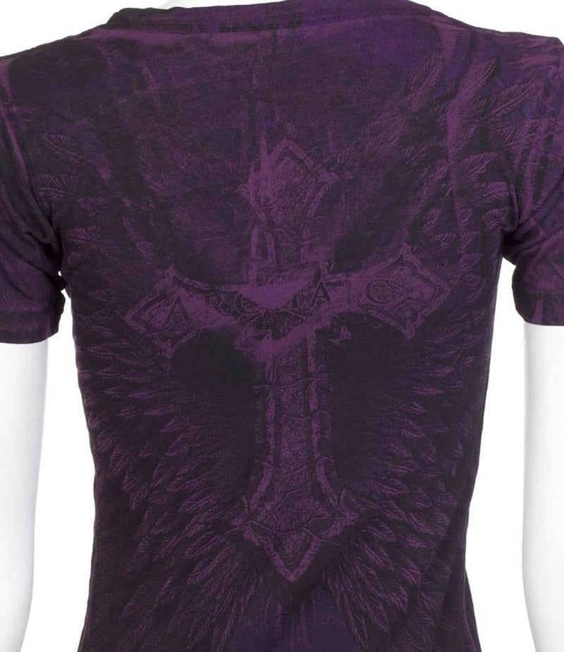 ARCHAIC Womens Short Sleeve V-Neck T-Shirt (Purple)
