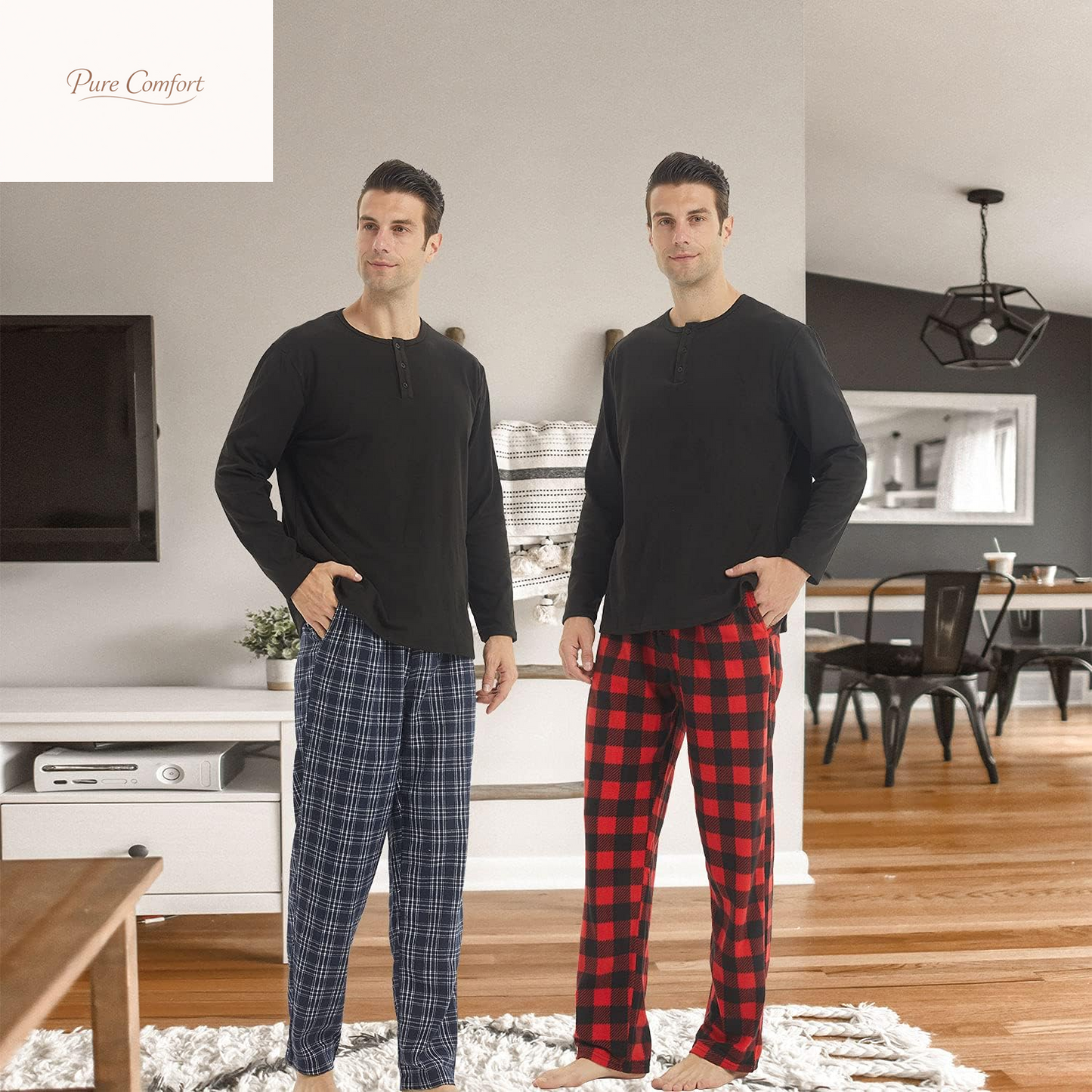 3 Pack Men'S Pajama Pants Flannel Cotton Soft Pajamas for Men Plaid Pj Bottoms Lounge Sleepwear with Button Fly