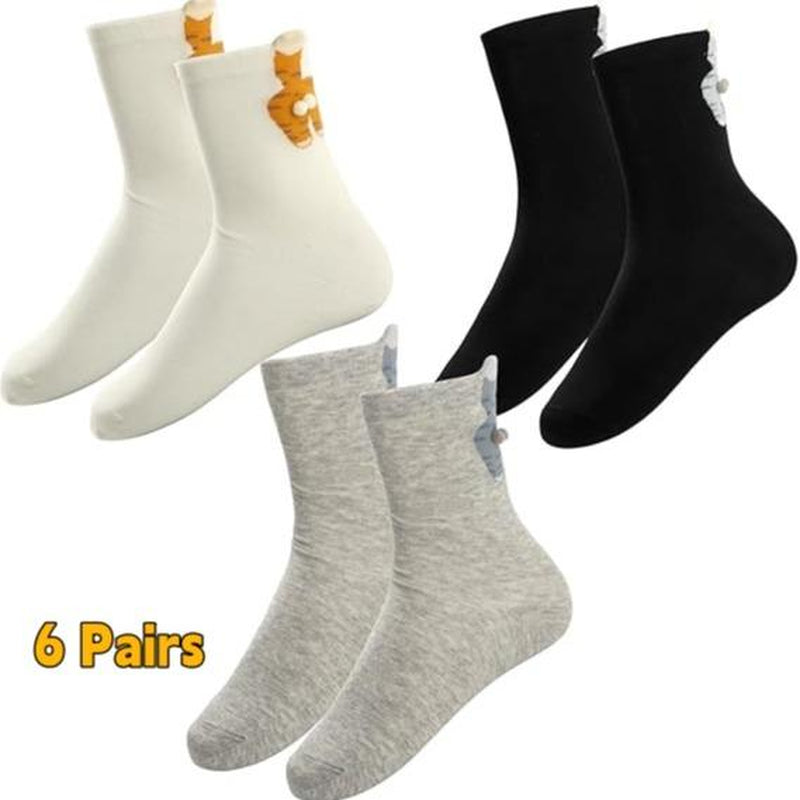 Cute and Funny New Strange Cat Egg Socks,3/6 Pairs,Funny Animal Socks 3D Three-Dimensional Cat Egg Festival Spoof Lovers Intimate Funny Gifts for Sisters, Friends, Students, Women Socks Comfortable, Soft Personality, Versatile for All Kinds of Shoes.