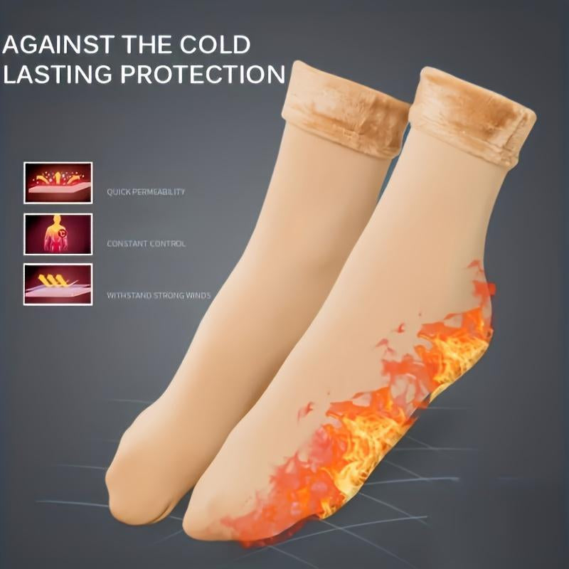 10Pcs/5 Pairs Autumn Winter Socks for Women Thickened Fleece Lined Cold-Proof Warm Self-Heating Snow Socks Unisex Floor Socks Mid-Calf Socks