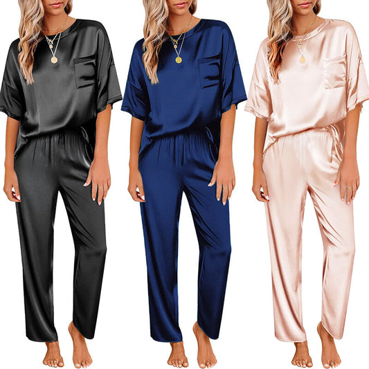 Women'S Short Sleeve Silk Pajamas Set Soft Satin Sleepwear Homewear Nightwear US