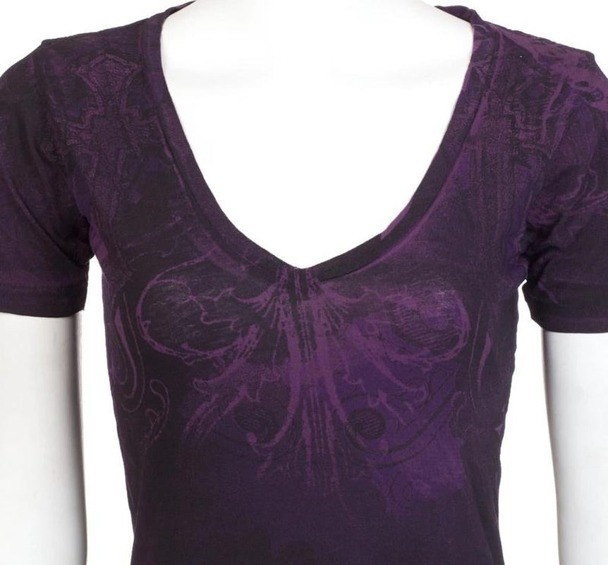 ARCHAIC Womens Short Sleeve V-Neck T-Shirt (Purple)