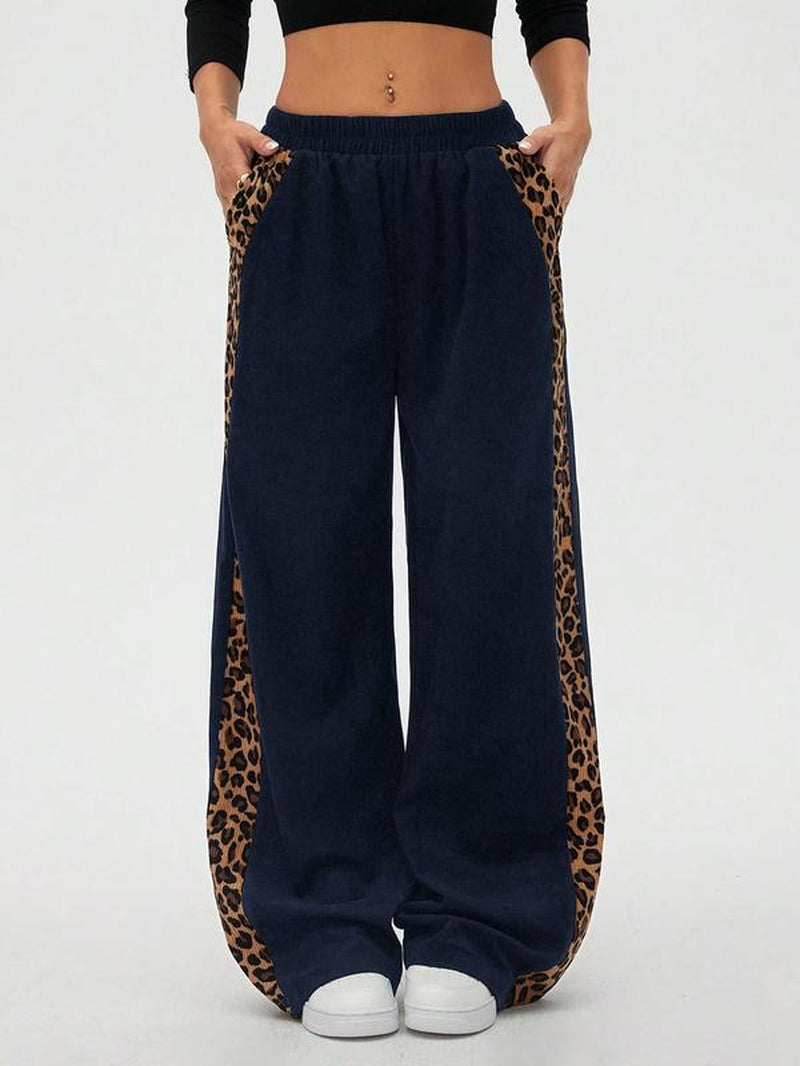 Women'S Vintage Straight Leg Wide-Leg Pants, Leopard Gradient Print, Loose Fitting Slimming Effect, Casual Fashion Bottoms