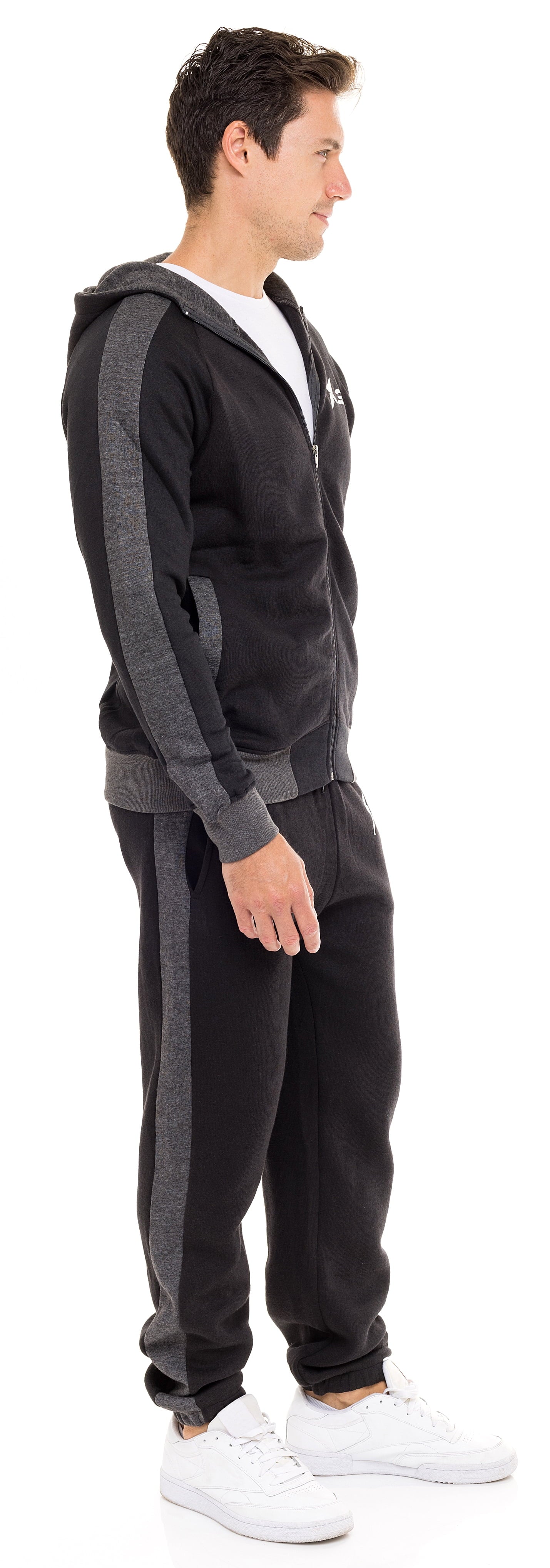 X-2 Men'S Athletic Hooded Tracksuit 2 Piece Full Zip Sweatsuit Set, Black, Size Small