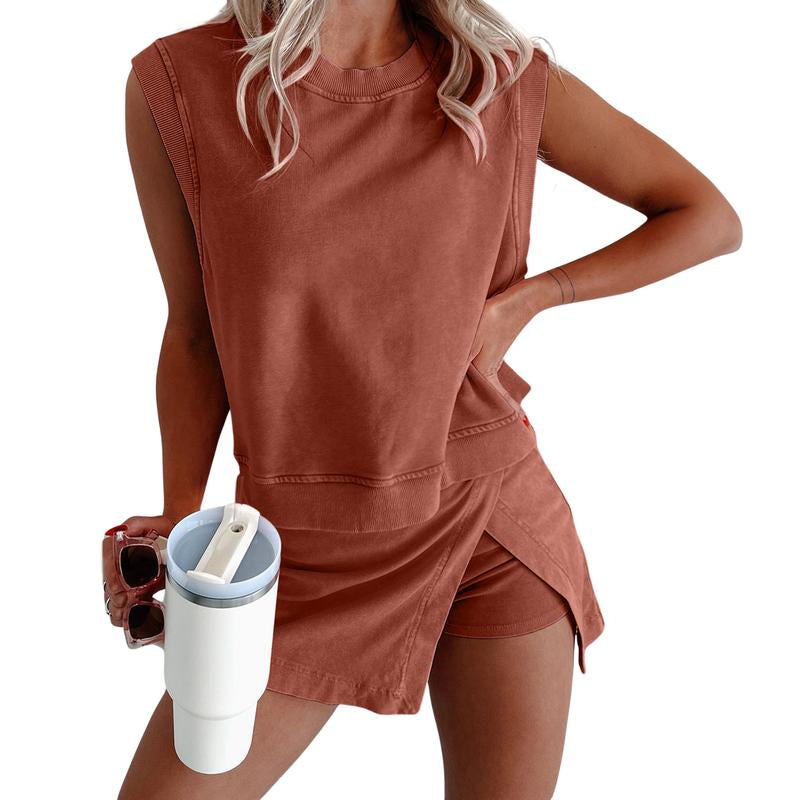 Mundoven Women'S Y2K 2026 Casual Summer Short Home Two-Piece Set of Pure Cotton Short Sleeved T-Shirt Shorts Sportswear Set
