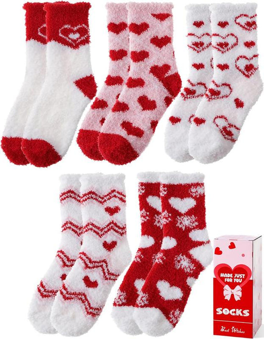 Womens Fuzzy Socks Warm Fluffy Cozy Winter Slipper Thick Fleece Heart Socks 5 Pairs Sandsuced