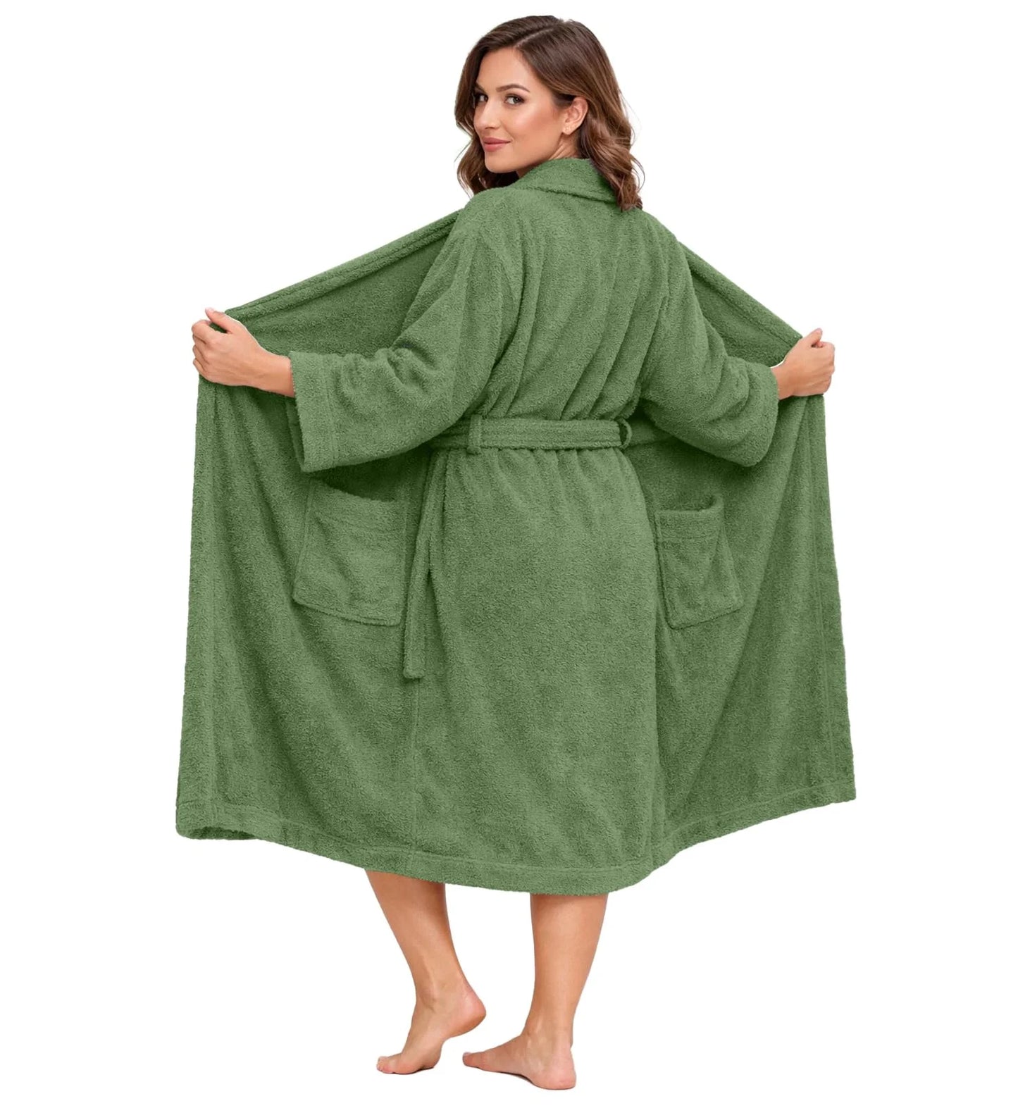 Bathrobe for Men and Women One Size Lightweight Cotton Terry Cloth Robe - Sage Green