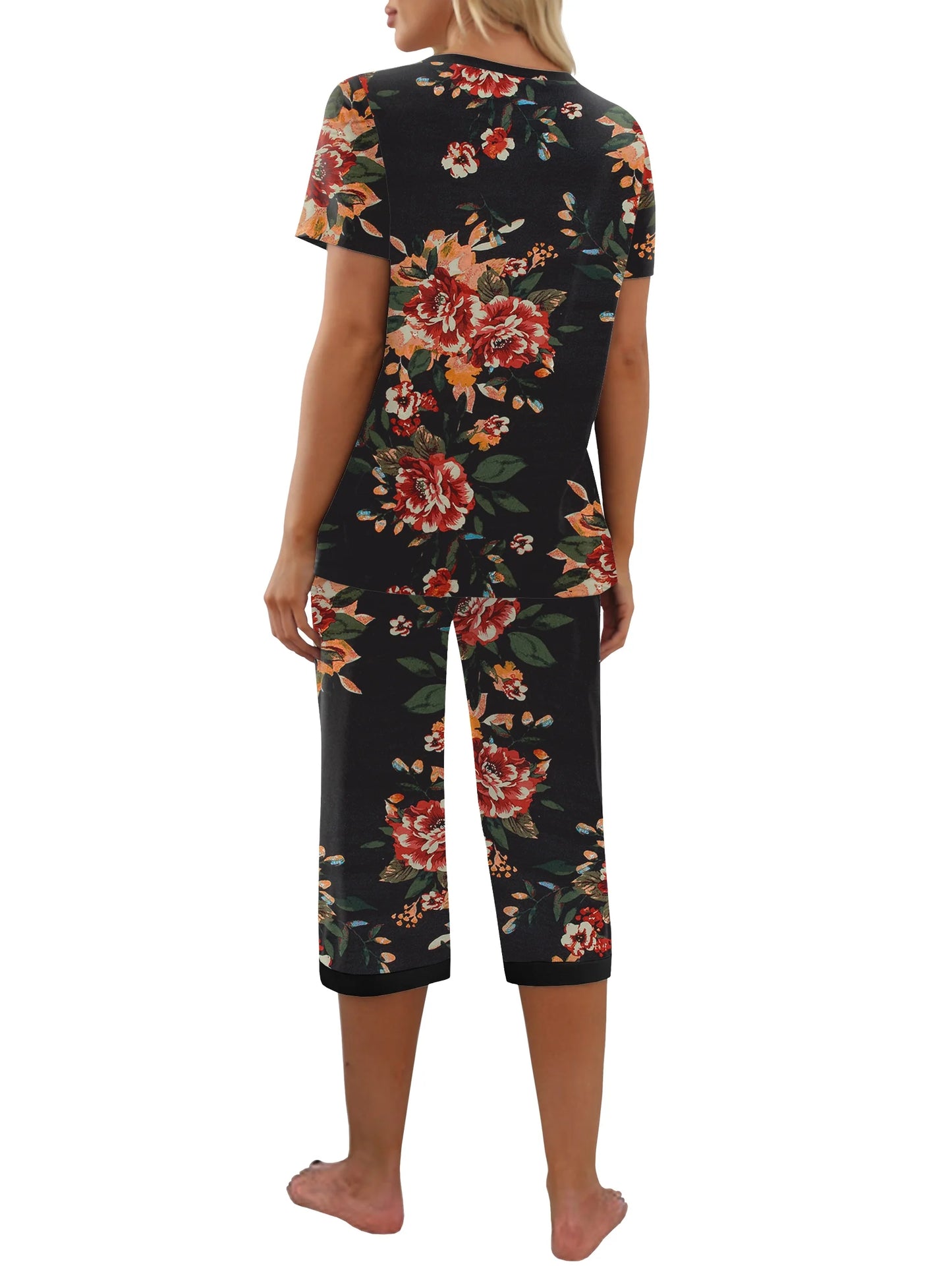 Women'S Pajama Sets Short Sleeve Shirt and Capri Soft Pajama Sets with Pockets S-4XL