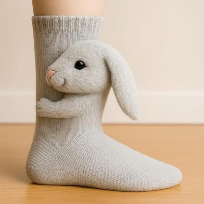 3D Knit Animal Socks, Knitted Plush Animal Pattern Socks - Cute Animal Design Socks, One Size Fits All, Quirky Style, Novelty Design, Soft Fabric, Durable Stitching, Unisex.