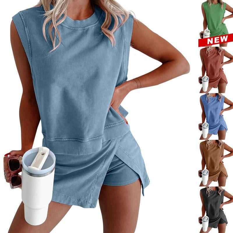Mundoven Women'S Y2K 2026 Casual Summer Short Home Two-Piece Set of Pure Cotton Short Sleeved T-Shirt Shorts Sportswear Set