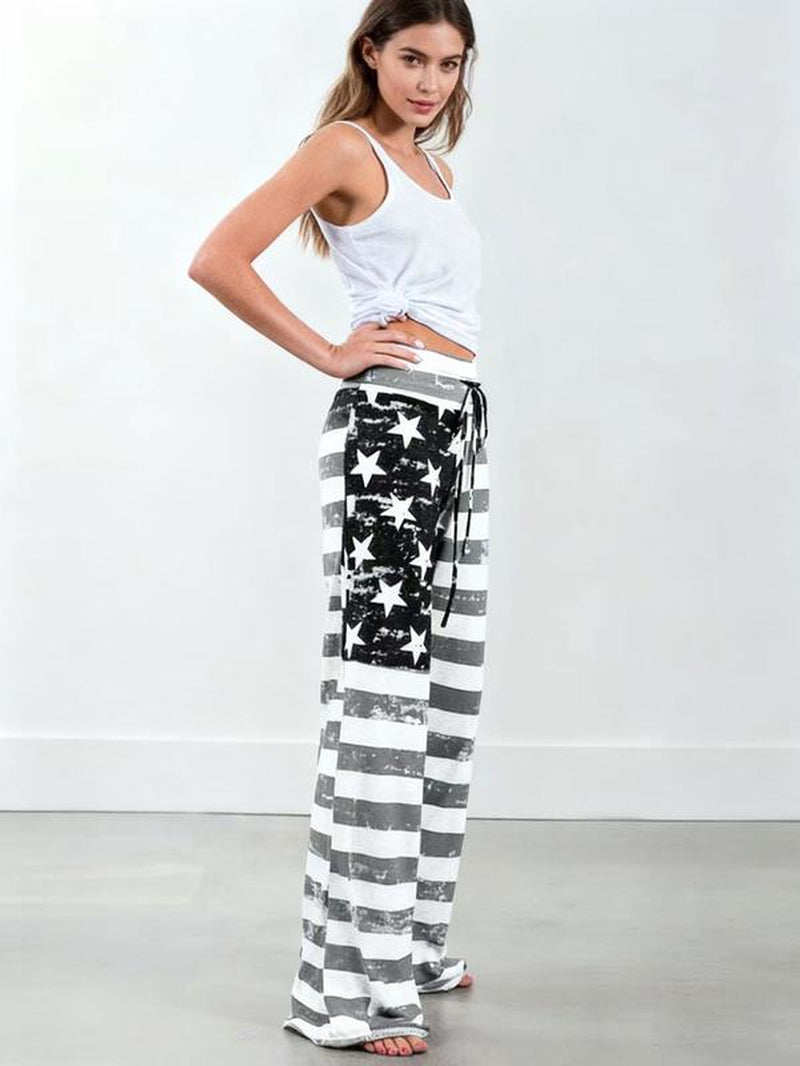 Spring/Summer/Autumn/Winter Women'S New American Flag Printed Pants Loose Pants Elastic Pants Independence Day Clothing Home Pants