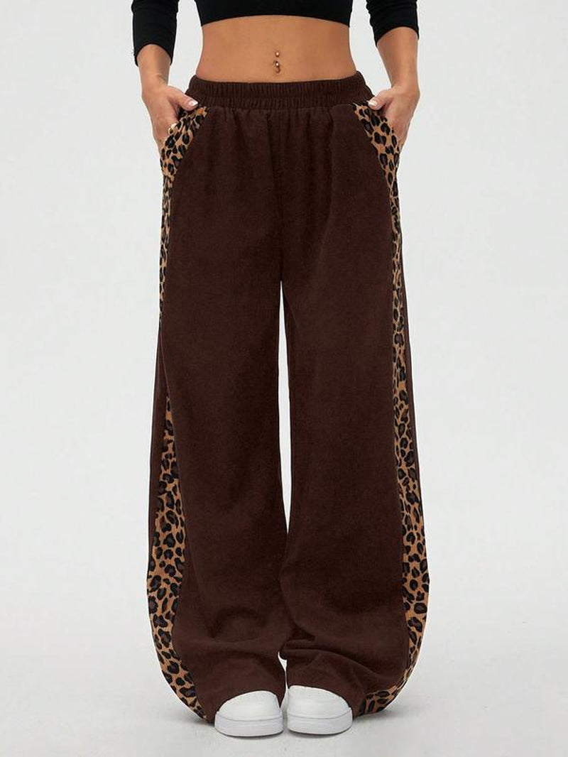 Women'S Vintage Straight Leg Wide-Leg Pants, Leopard Gradient Print, Loose Fitting Slimming Effect, Casual Fashion Bottoms