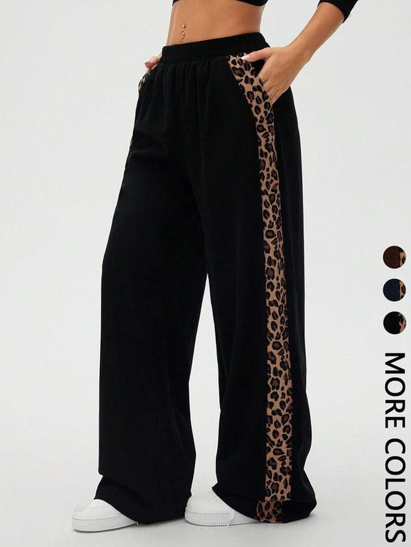 Women'S Vintage Straight Leg Wide-Leg Pants, Leopard Gradient Print, Loose Fitting Slimming Effect, Casual Fashion Bottoms