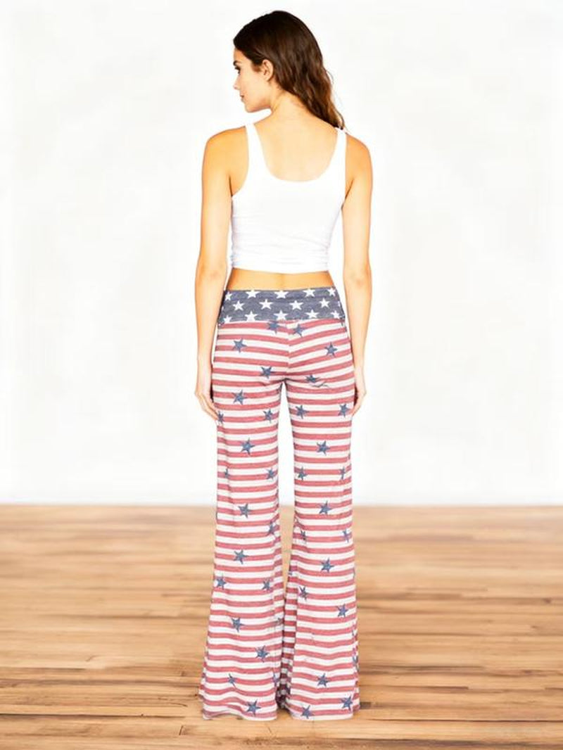 Spring/Summer/Autumn/Winter Women'S New American Flag Printed Pants Loose Pants Elastic Pants Independence Day Clothing Home Pants