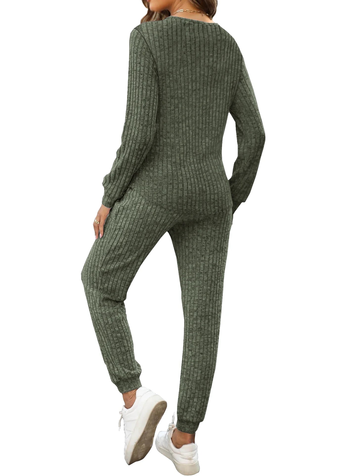 Two Piece Womens Pajama Sets Button down Shirts and Drawstring Pants with Pockets Solid Lounge Sets for Women