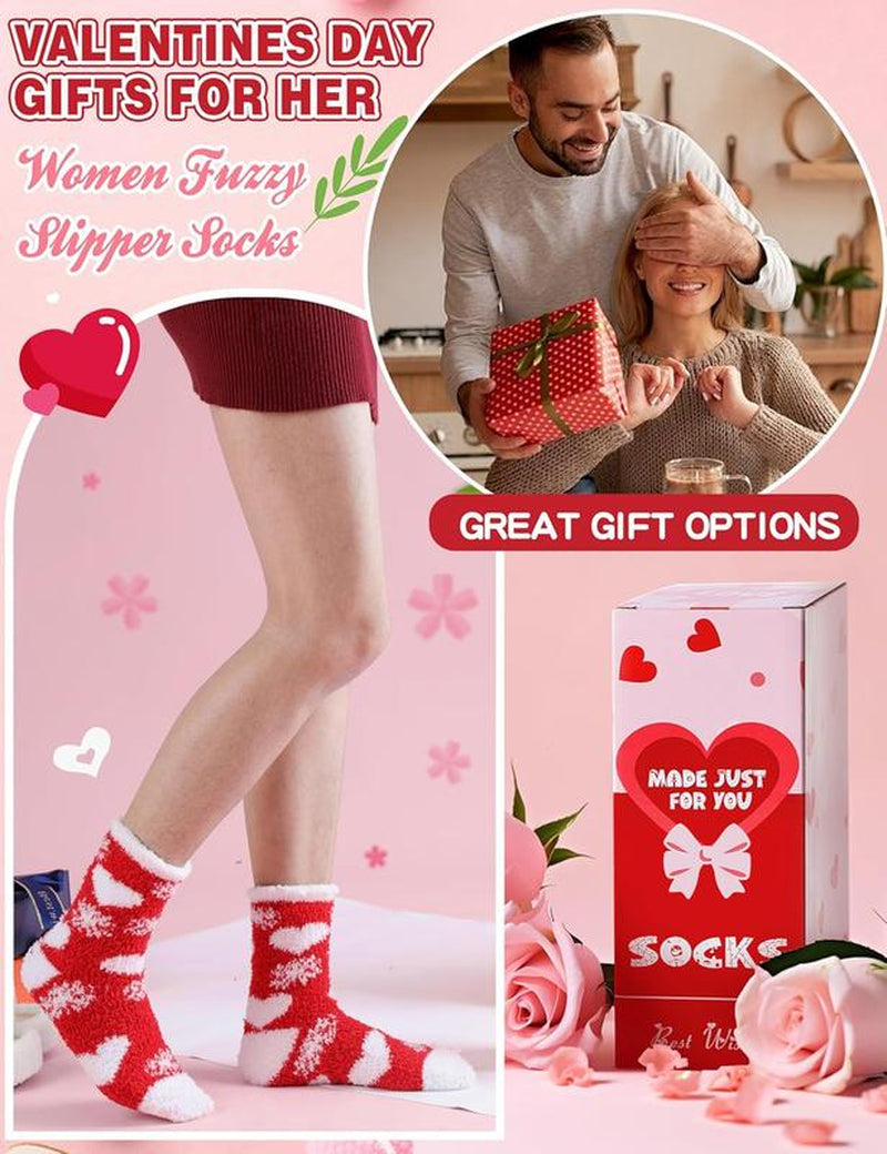 Womens Fuzzy Socks Warm Fluffy Cozy Winter Slipper Thick Fleece Heart Socks 5 Pairs Sandsuced