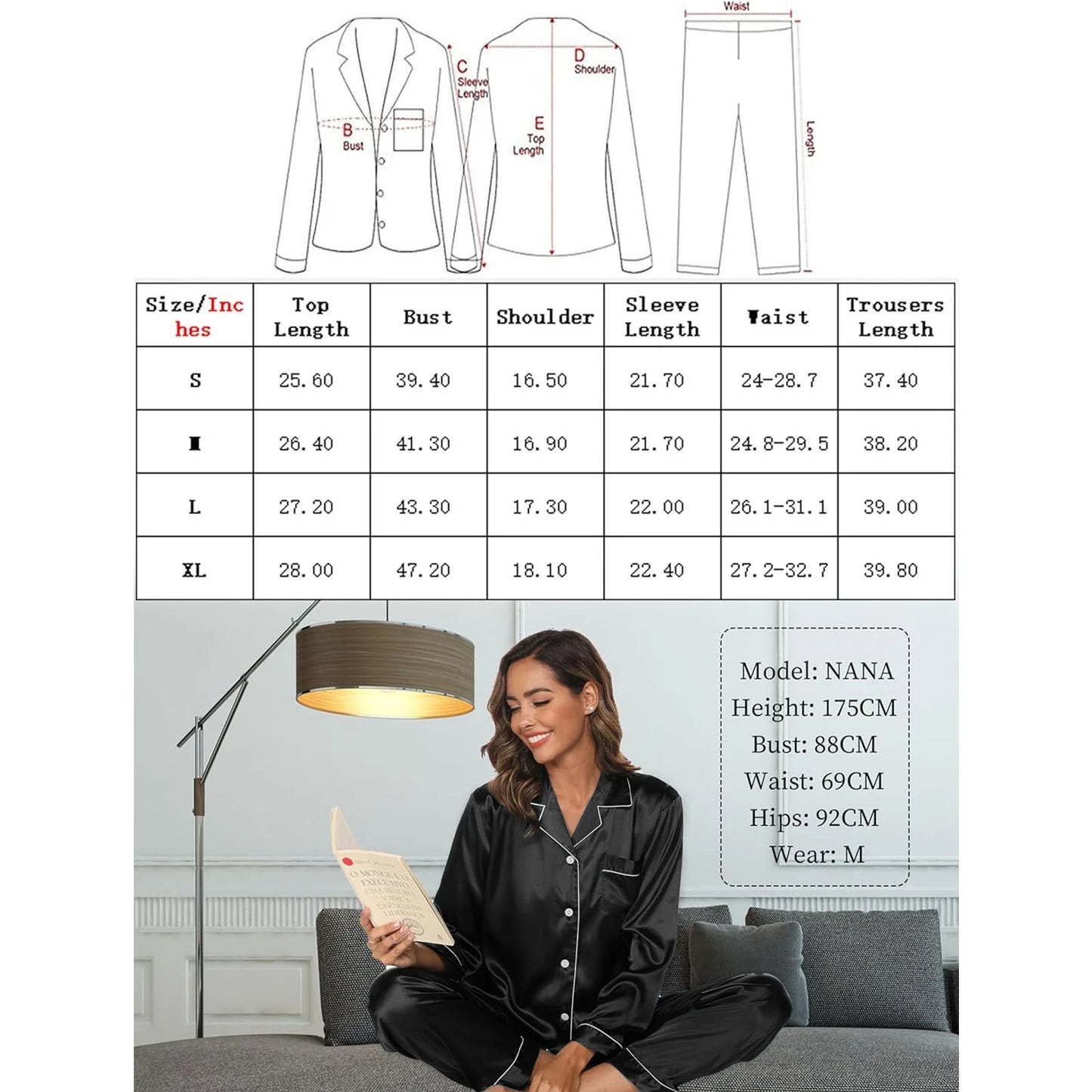 Womens Silk Satin Pajamas,  2PC Womens Pajama Sets, Soft Long Sleeve Pajamas for Women Button down Silk Satin Loungewear Set with Pockets