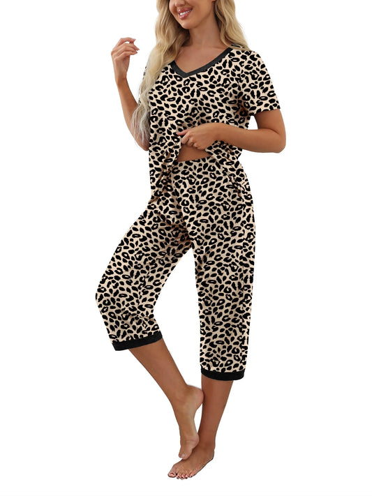 Women'S Pajama Sets Short Sleeve Shirt and Capri Soft Pajama Sets with Pockets S-4XL