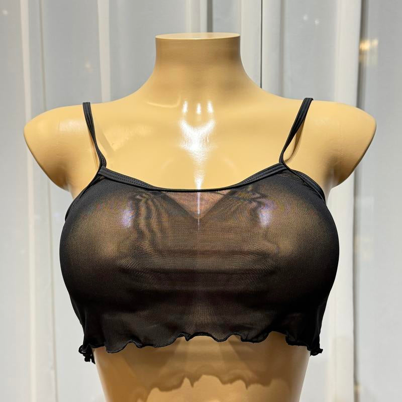 SHERRYLO Sheer Tank Top for Women See through Stretch Crop Top Summer Sleeveless Strap See Thru Mesh Cami Tops