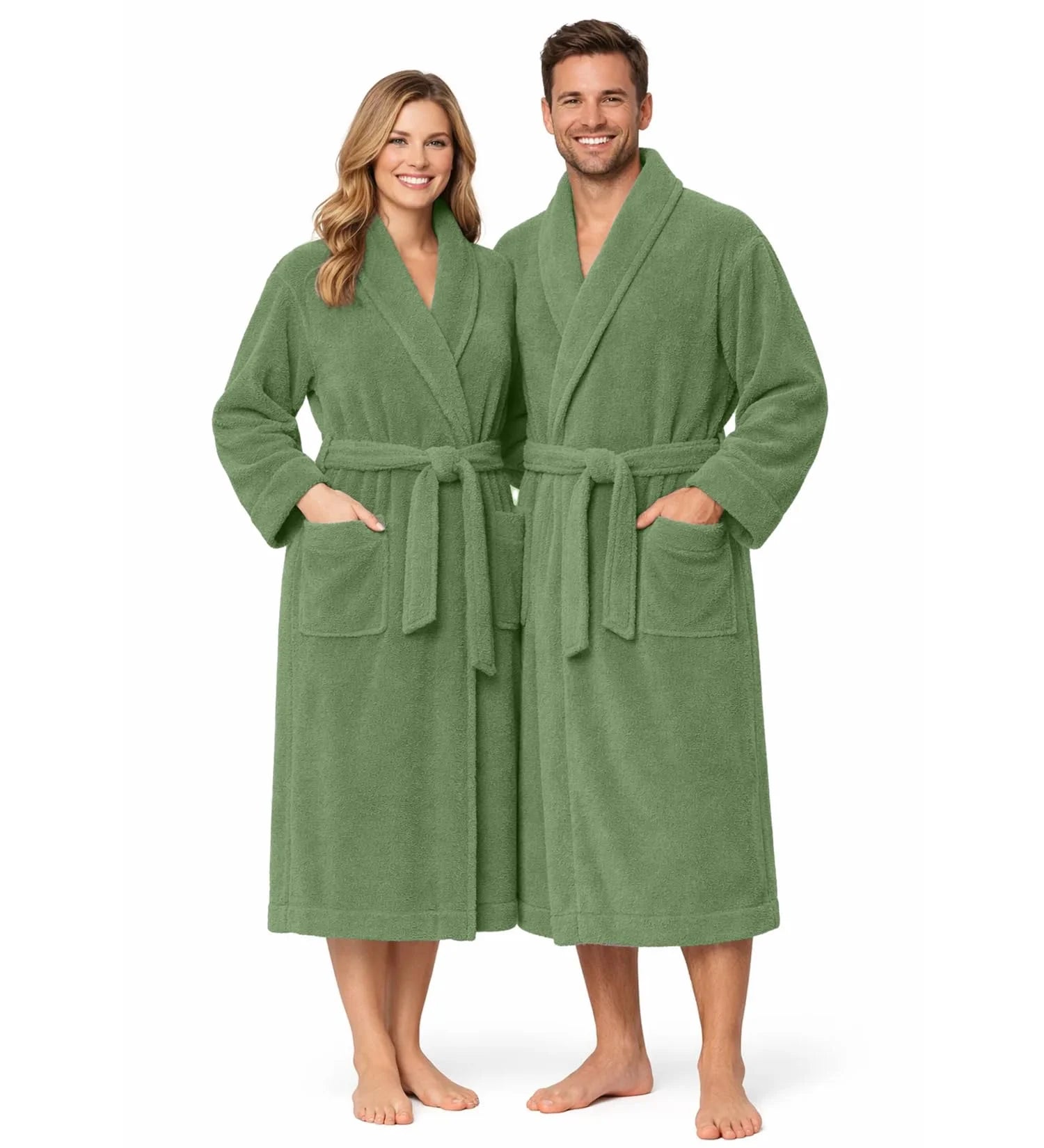 Bathrobe for Men and Women One Size Lightweight Cotton Terry Cloth Robe - Sage Green