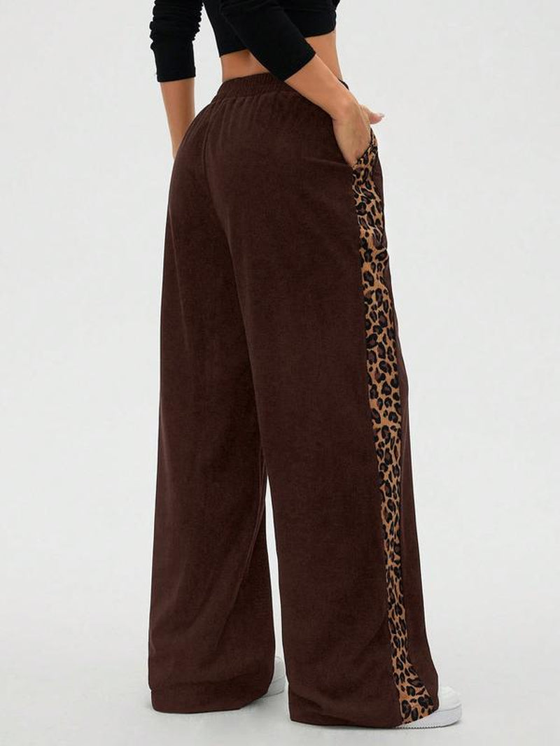 Women'S Vintage Straight Leg Wide-Leg Pants, Leopard Gradient Print, Loose Fitting Slimming Effect, Casual Fashion Bottoms