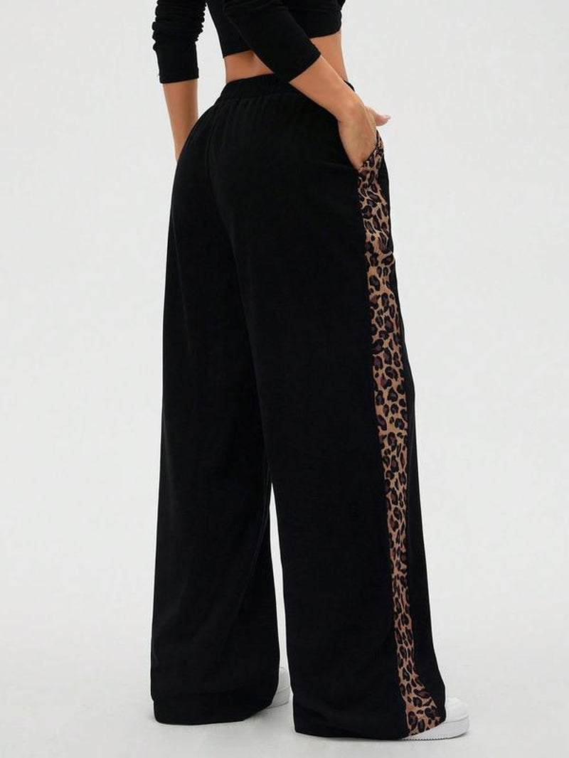 Women'S Vintage Straight Leg Wide-Leg Pants, Leopard Gradient Print, Loose Fitting Slimming Effect, Casual Fashion Bottoms