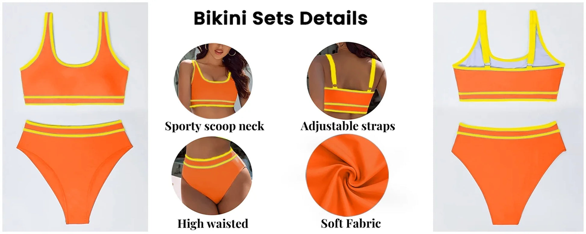 High Waisted Womens Bikini Sets Sporty Two Piece Swimsuits for Women Color Block High Cut Bathing Suits