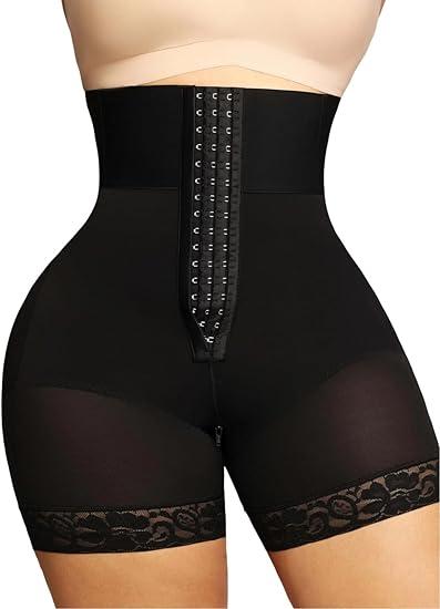 Strapless Fajas Colombianas for Women Tummy Control Body Shaper Shorts with Butt Lifter & Zipper Crotch High Waist Lace Trim