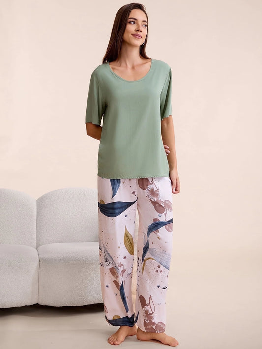 Lounge Set for Women 2 Piece Outfits Short Sleeve round Neck Pjs Sleepwear,S-2Xl