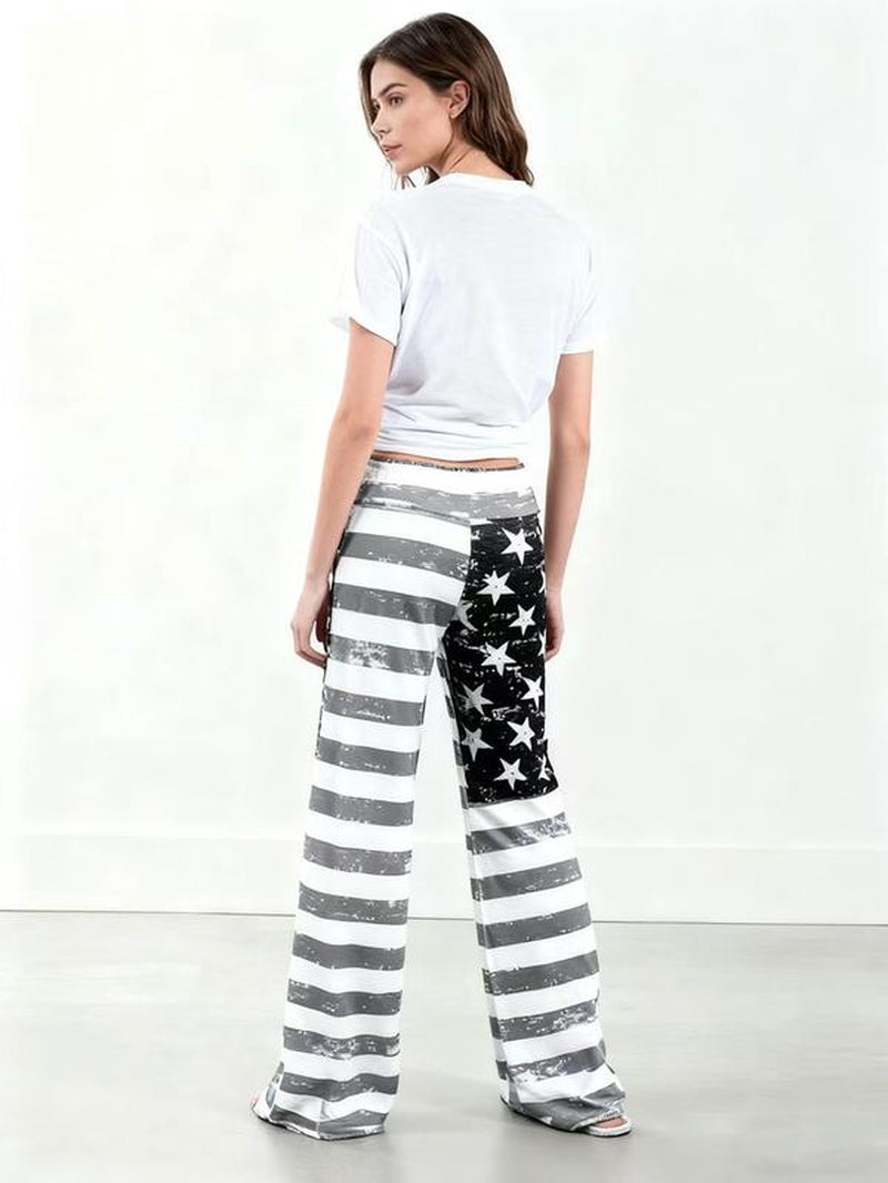Spring/Summer/Autumn/Winter Women'S New American Flag Printed Pants Loose Pants Elastic Pants Independence Day Clothing Home Pants