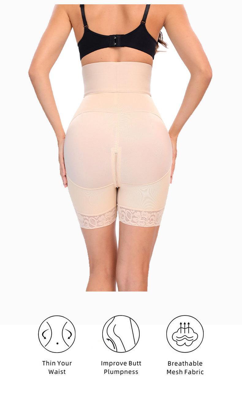 Strapless Fajas Colombianas for Women Tummy Control Body Shaper Shorts with Butt Lifter & Zipper Crotch High Waist Lace Trim