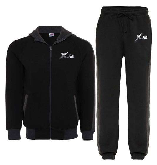 X-2 Men'S Athletic Hooded Tracksuit 2 Piece Full Zip Sweatsuit Set, Black, Size Small