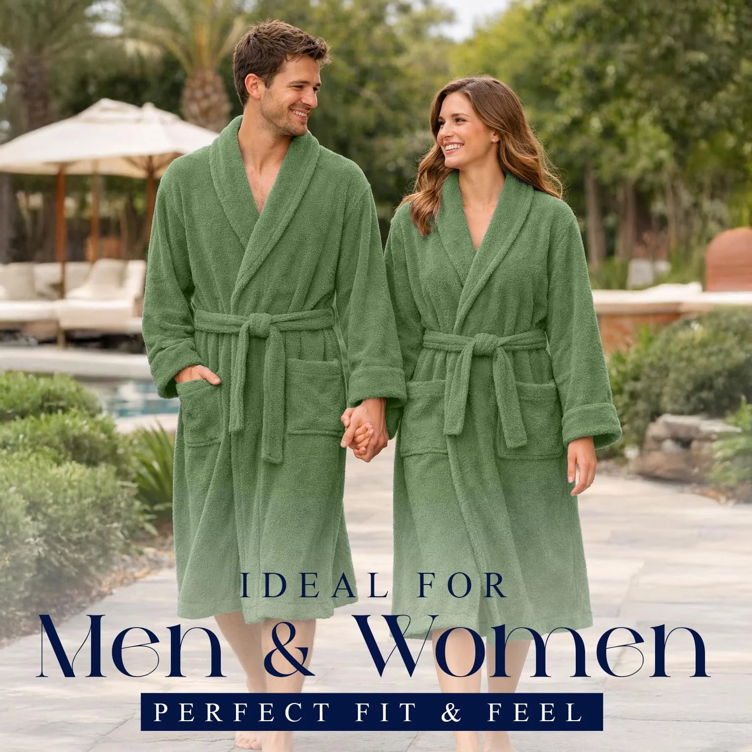 Bathrobe for Men and Women One Size Lightweight Cotton Terry Cloth Robe - Sage Green
