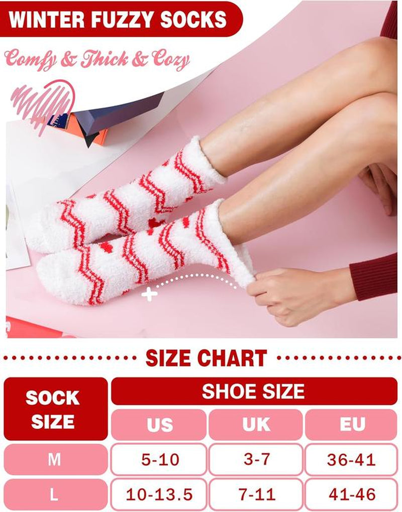Womens Fuzzy Socks Warm Fluffy Cozy Winter Slipper Thick Fleece Heart Socks 5 Pairs Sandsuced