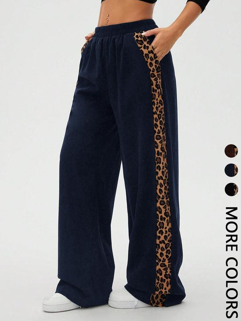 Women'S Vintage Straight Leg Wide-Leg Pants, Leopard Gradient Print, Loose Fitting Slimming Effect, Casual Fashion Bottoms