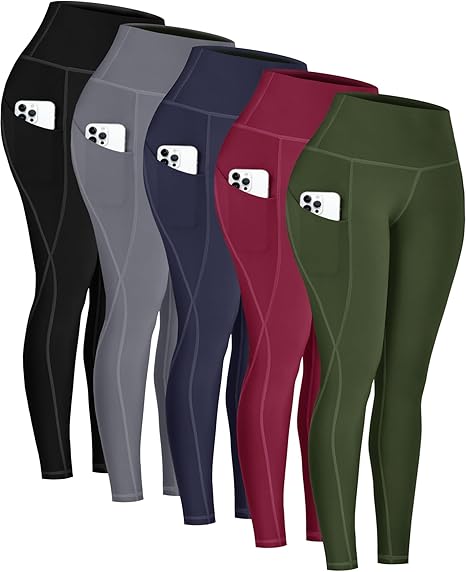 5Packs High Waist Yoga Pants with Pockets Tummy Control for Women'S Workout & Running Leggings Basic Minimalist Women'Swear